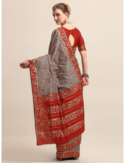 KAPAAHA Woven Navratan Patola Saree (Grey)